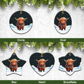 Purves Tartan Christmas Ceramic Ornament - Highland Cows Snow Style